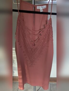 Nine Britton | Boho Lace-Up V-Neck Cami in Dusty Rose $15